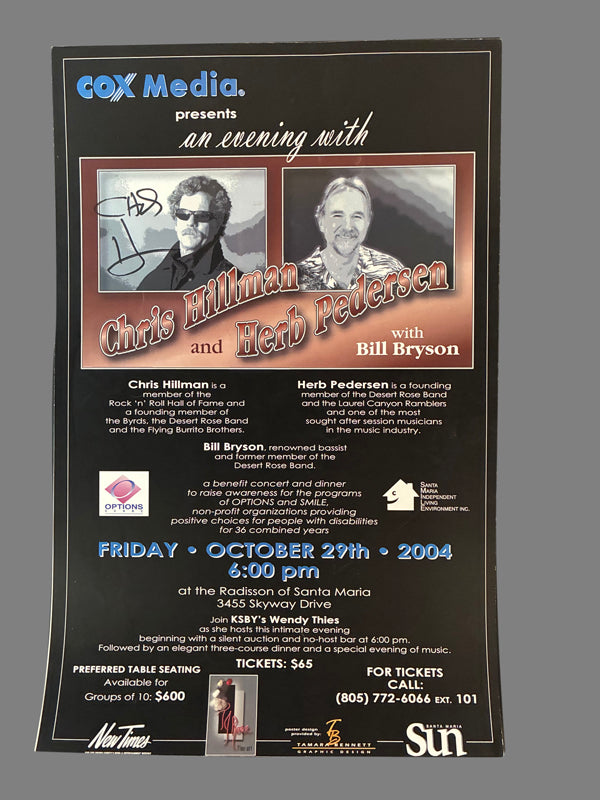 Chris Hillman & Herb Pedersen poster. Signed by Chris Hillman