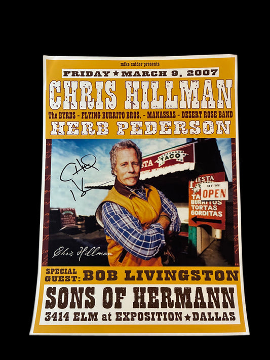 Chris Hillman concert poster, signed by Chris Hillman