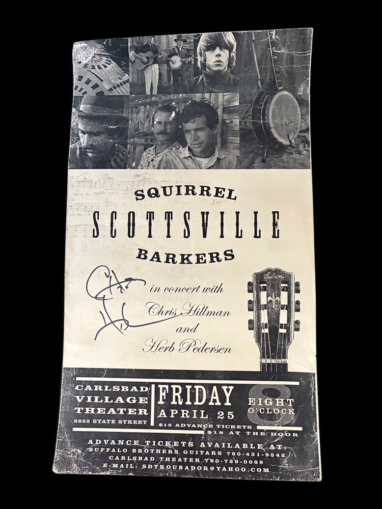 Signed Chris Hillman poster for concert with the Scottsville Squirrel Barkers